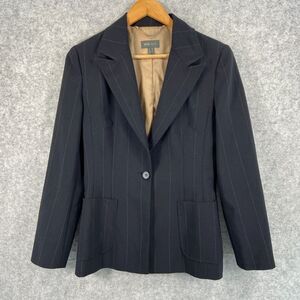 Mango MNG Suits Womens Black Tan Pinstripe Blazer Jacket US Size 6